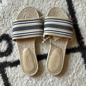 Blue and white striped raffia sandals